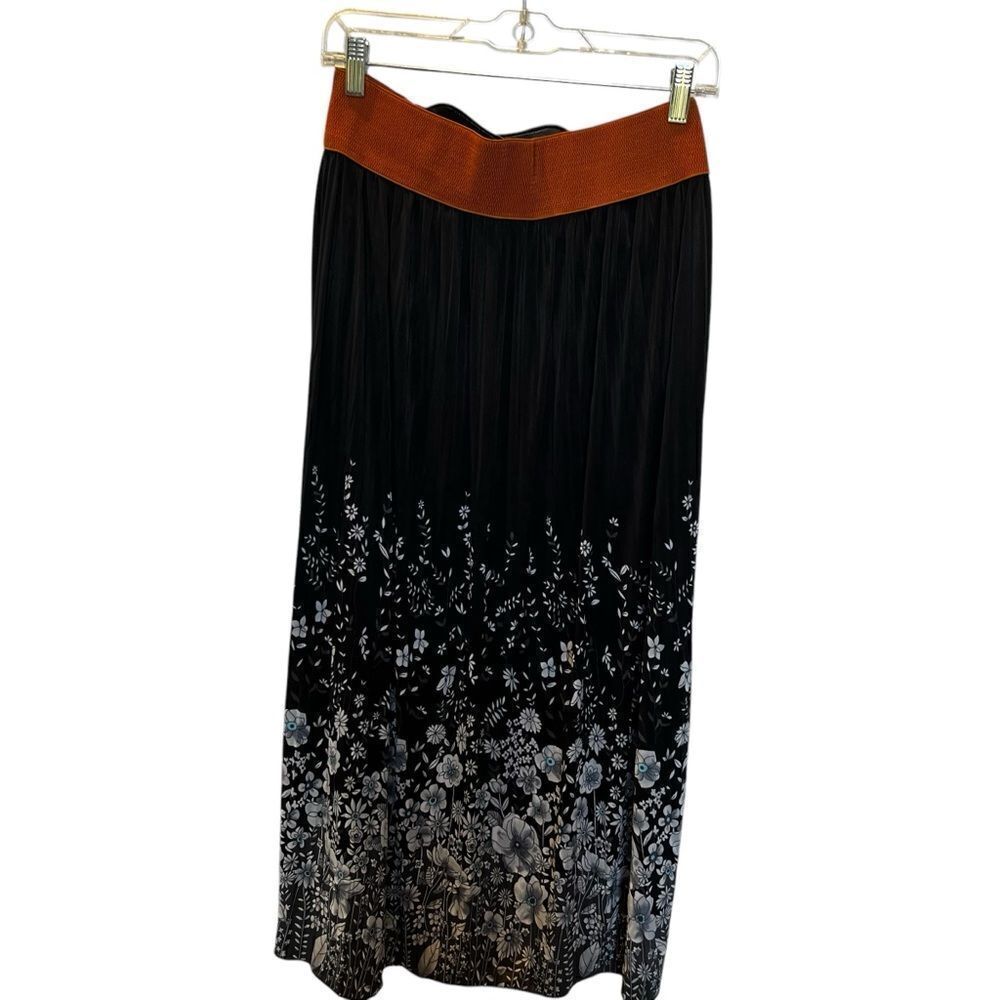 Jon & Anna Women's Maxi Skirt Black with lower floral design in cream/blue Large